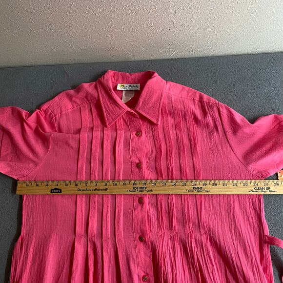 Vtg 80s 90s Two Potato Button Down Tie Back Short Sleeve Maxi Dress XL Pink NOS - Picture 11 of 16